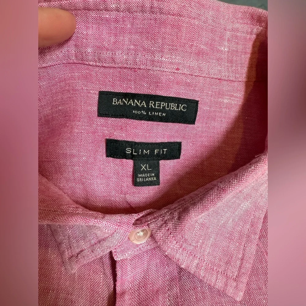 BANANA REPUBLIC Men's pink 100% Linen Slim Fit Button Down Shirt size XL - Picture 10 of 13